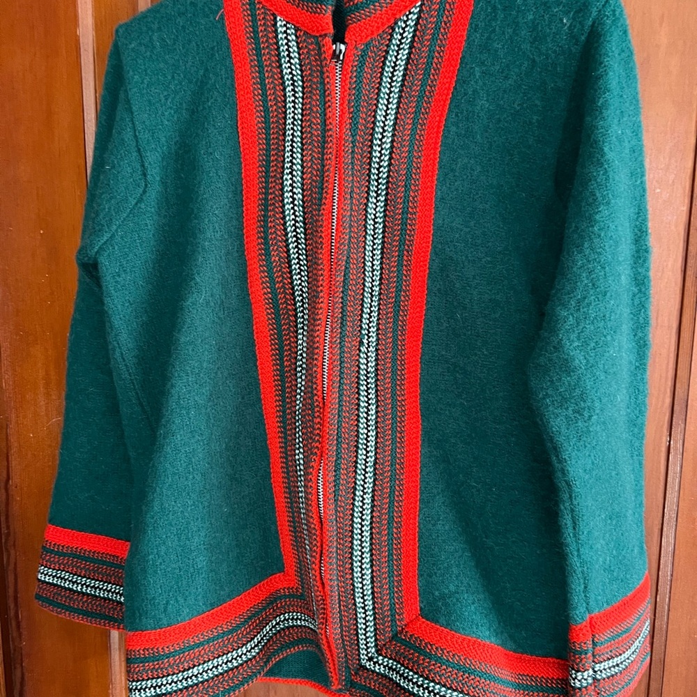 Vintage Red and Green Zip-Up Sweater
